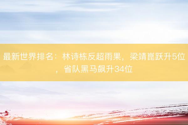最新世界排名：林诗栋反超雨果，梁靖崑跃升5位，省队黑马飙升34位