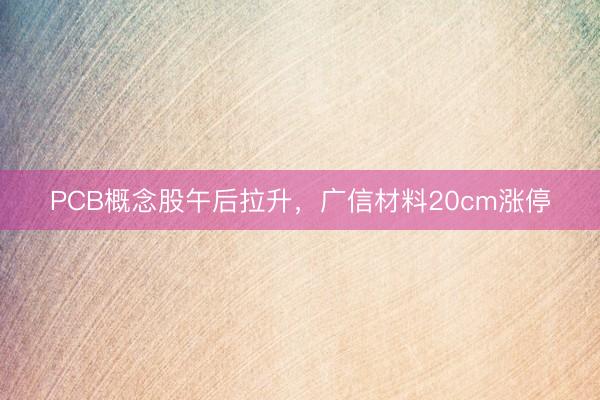 PCB概念股午后拉升，广信材料20cm涨停