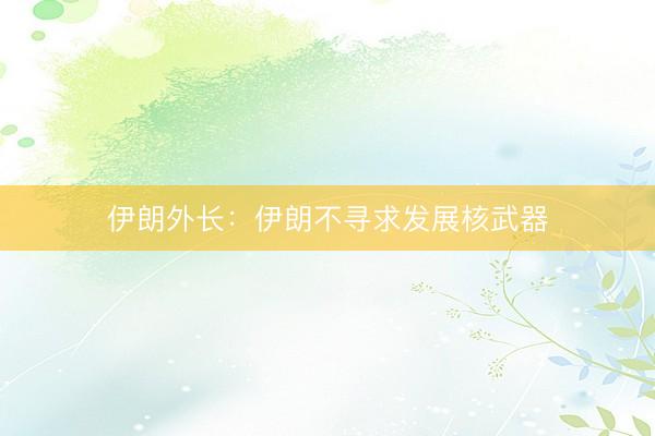 伊朗外长：伊朗不寻求发展核武器