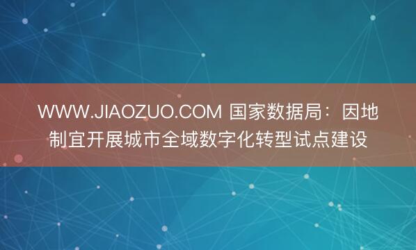 WWW.JIAOZUO.COM 国家数据局：因地制宜开展城市全域数字化转型试点建设