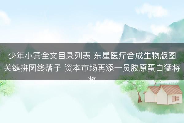 少年小宾全文目录列表 东星医疗合成生物版图关键拼图终落子 资本市场再添一员胶原蛋白猛将