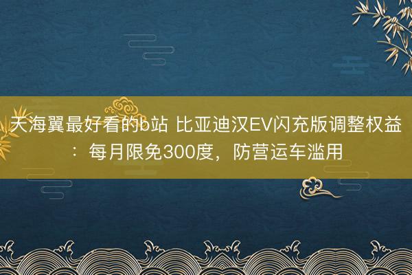 天海翼最好看的b站 比亚迪汉EV闪充版调整权益：每月限免300度，防营运车滥用
