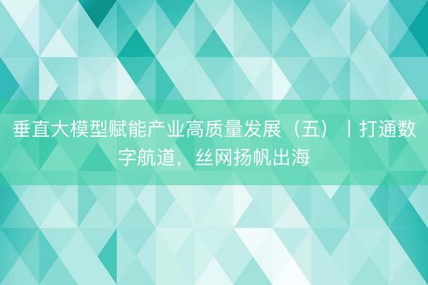 垂直大模型赋能产业高质量发展（五）丨打通数字航道，丝网扬帆出海